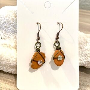 86. Handcrafted Mediterranean Sea tile Wire-Wrap Dangle Earrings